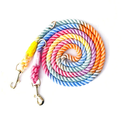 Tesitehi Multifunctional Rope Dog Leash 7.5 FT with Adjustable Double Swivel Hook Hands Free for Small Medium and Large Dogs Running Hiking Camping Walking (Colorful Macaron)