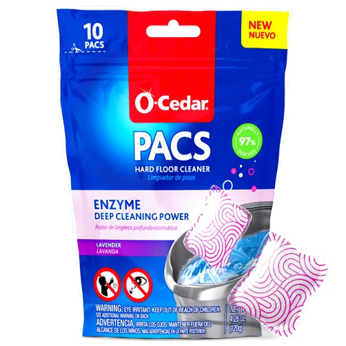 O-Cedar PACS Hard Floor Cleaner, Lavender Scent 10 Count (1-Pack) | Made with Naturally-Derived Ingredients | Safe to Use on All Hard Floors | Perfect for Mop Buckets