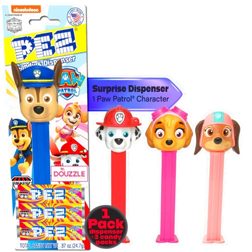 DOUzzle Kosher Pez Candy & Dispenser - Paw Patrol 3 Assorted Fruit Refills (.87 OZ - Pack of 1) Gluten Free, Kosher Parve, USA Made