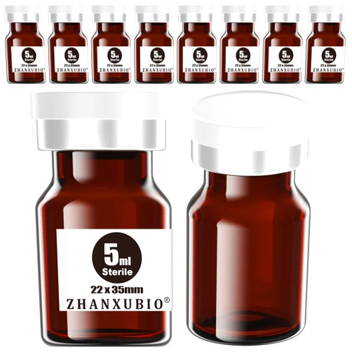 ZHANXUBIO Sterile Empty Vials with Self Healing Injection Port and Aluminum Plastic Cap,Sterile Package (5ml Amber 10PCS)