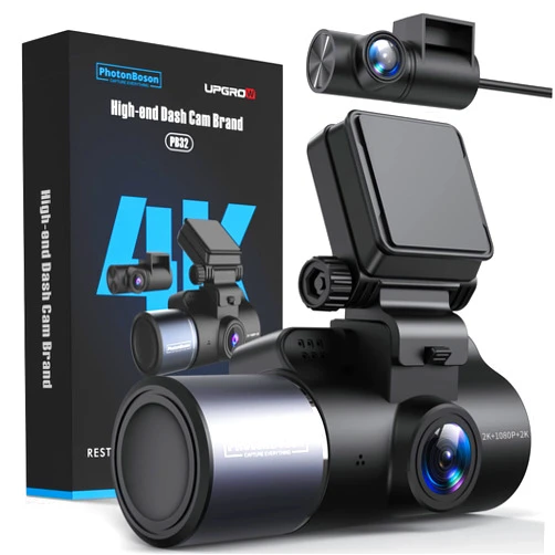 UPGROW 4K 3 Channel Dashcam, 4K+2K Front and Rear, 4K+1080P Front and Cabin, 2K+1080P+2K Three Way Car Camera, with IR Night, 24/7 Recording Parking Mode, Supports up to 512GB TFcard, Black
