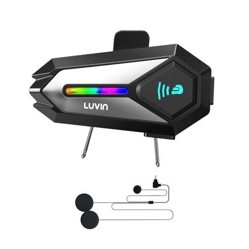 LUVIN Helmet Bluetooth Headset with RGB Light 300m Rider-to-Passenger Motorcycle Bluetooth Intercom Double Noise Cancellation Motorcycle Communication Systems with IP56 Waterproof 1000mAh HiFi Sound