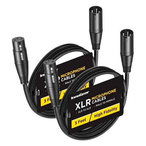 InnoGear XLR Microphone Cables, 3 Feet 2 Pack Oxygen-Free Copper Male to Female 3-Pin Balanced XLR Mic Cables Cord for Speaker Podcast Audio Mixer DMX Effector Amplifier Sound Card, Black