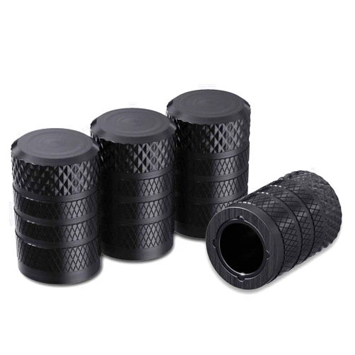 CKAuto Tire Valve Stem Caps, Black, 4 pcs/Pack, Anodized Aluminum Tire Valve Cap Set, Corrosion Resistant, Universal Stem Covers for Cars Trucks Motorcycles SUVs and Bikes