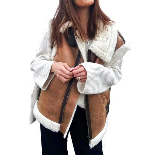 loveimgs Women's Winter Warm Suede Sherpa Leather Vest Jacket Zip Up Sleeveless Lambwool Fur Coat with Pockets