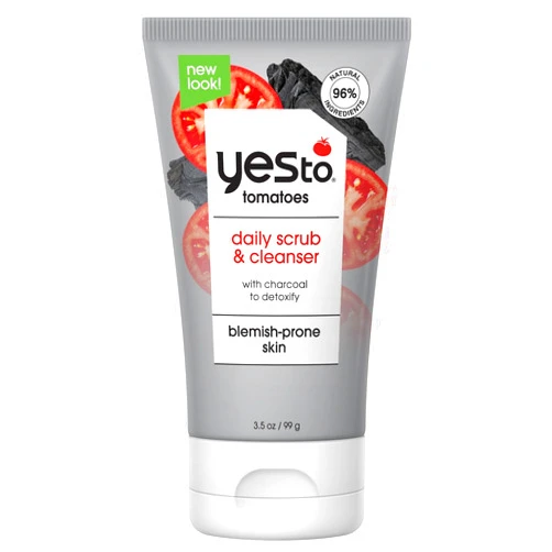Yes To Tomatoes Clear Skin Detoxifying Charcoal Deep Cleansing Scrub 3.5 Oz, For All Skin Types To Deep Clean & Purify Skin, Vegan With 96% Natural Ingredients