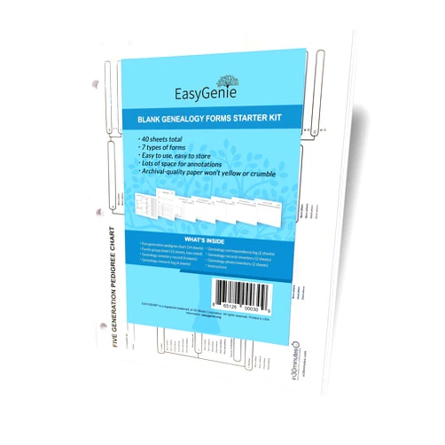 EASYGENIE Blank Genealogy Forms Starter Kit (7 types/40 sheets) by EasyGenie