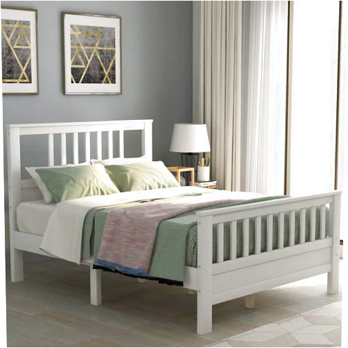 USeeworld Full Bed Frame Wood Bed Frame,Full Size Bed Frame with Headboard,White Bed Frame