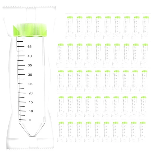 HKJWYES Centrifuge Tubes 50mL,Sterile Individually Packaged Wrapped,Conical Tubes, Leak-Proof Caps, with Clear Graduations and Writing Marks, Non-pyrogenic, DNase/RNase Free, DNA Free. (50)