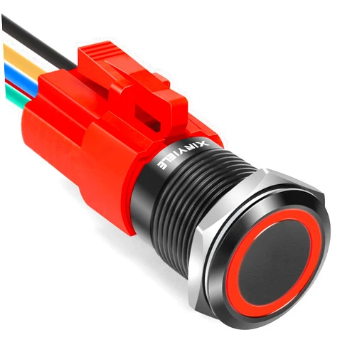 XINYIELE 16MM Latching 12V Push Button Switch On Off,Waterproof with LED Light Power Button Switch for car，0.63