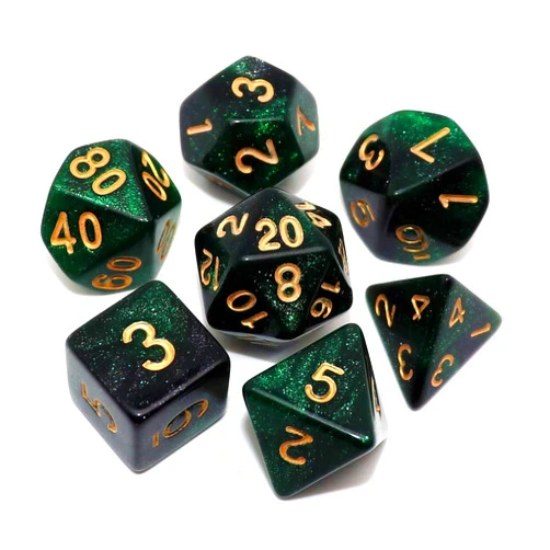CREEBUY Polyhedral DND Dice Set Glitter Dice for Dungeon and Dragons D&D RPG Role Playing Games Green Mix Black Nebula Dice