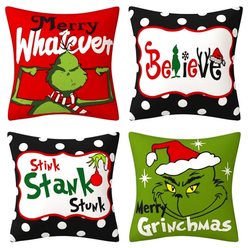 RIXINC Christmas Pillow Covers 18x18 Set of 4 Christmas Decorations Christmas Pillows Case Decor Farmhouse Christmas Throw Pillow Covers Set for Home Bedroom Sofa Couch (C)