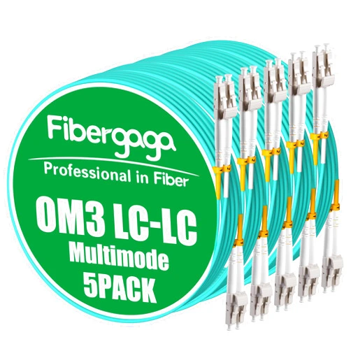 Fibergaga 5Pack-1M(3ft) OM3 LC to LC Fiber Patch Cable, Multimode 50/125µm 10G/40G, OD-2.0mm Fiber Optic Cable Duplex