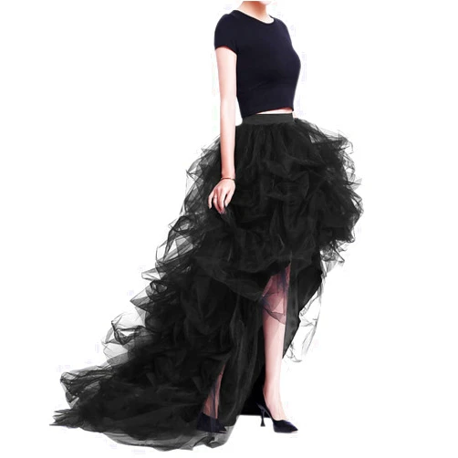 WDPL Women's Long High Low Ruffles Party Tulle Skirt