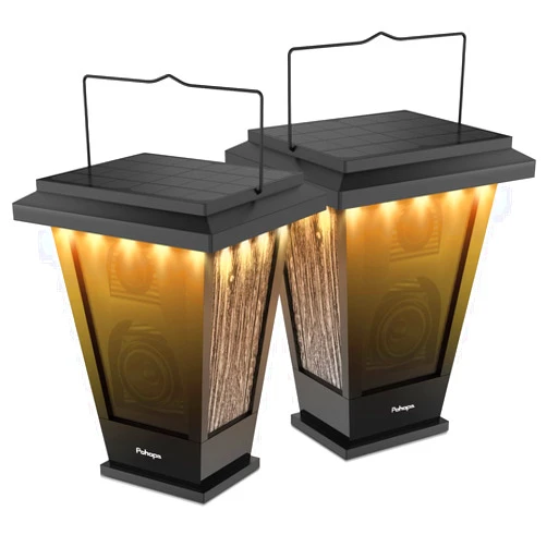 pohopa Bluetooth Speakers Waterproof, Solar Powered 2 Packs True Wireless Stereo Sound 20W Dual Pairing Lantern Indoor Outdoor Speakers with 20 Piece LED Lights, Richer Bass, Black