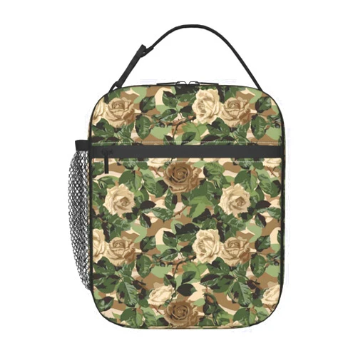 Ainori Reusable Camo Lunch Box for Kids Girls Boys Women Adult, Insulated Rose Floral Lunch Bag,Polyester Cooler Flower Handbags Case for School Picnic Work Travel Beach or Hiking (Nature-Inspired)