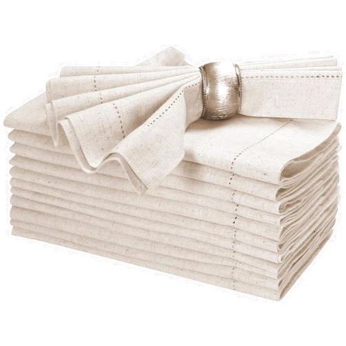 Bedding Craft Linen Flax Cotton Cloth Dinner Napkin 18x18 Natural with Hemstitched, Wedding Napkins, Cocktails Napkins, Fabric Napkins, Cotton Napkins Mitered Corners, Machine Washable Dinner Napkins Set of 12