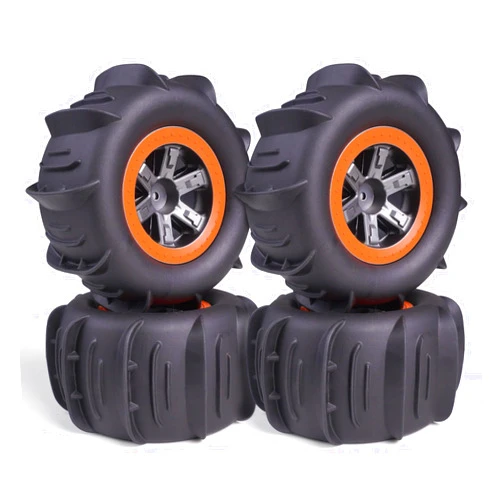Hosim Rc Wheels and Tires 12mm Hex for 1/10 Scale RC Car, RC Buggy Tires and Wheels with Foam Inserts for Traxxas Slash 2WD 4x4 RC Monster Truck, Pre-Glued, 4PCS