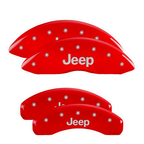 MGP Caliper Covers 42002SJEPRD 'Jeep' Engraved Caliper Cover with Red Powder Coat Finish and Silver Characters, (Set of 4)