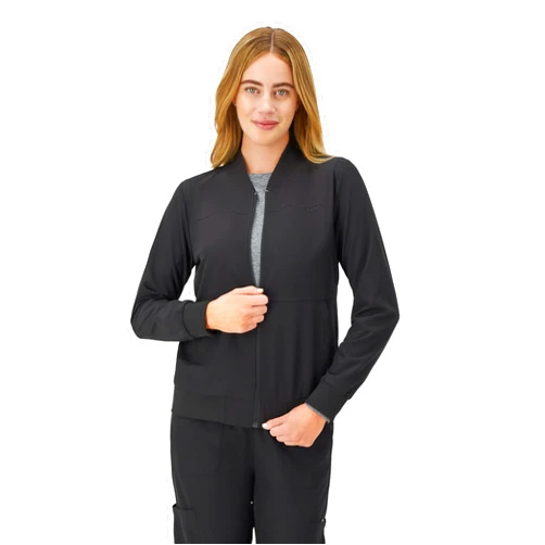 Hanes Women's Scrubs Bomber Jacket, Zip-Up Healthcare Scrub Jacket for Women, Moisture Wicking