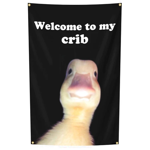 Generic Welcome to My Crib Duck Flag Funny Tapestries 2x3FT Home Decoration Man Cave Bedroom College Dorm, Black/white