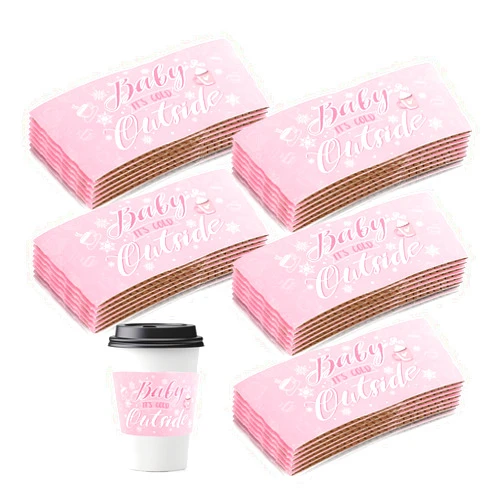 XIHIRCD 30pcs Baby It's Cold Outside Coffee Cup Sleeves, Paper Christmas Cup Sleeves Baby Shower Coffee Cup Sleeves Insulated Tea Cup Sleeves for 12/16oz Cups Hot Drinks Party Supplies (Pink)