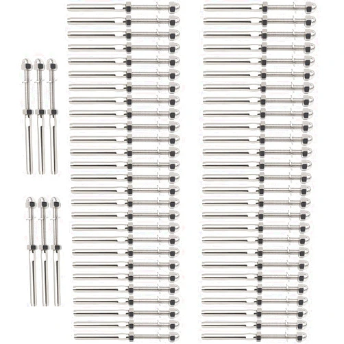 Challcrea 60Pcs 3/16 Stainless Steel Cable Railing Hardware Kit, Cable Railing System Kit, Swage Threaded Stud Tensioner, for Wood Metal Post for Stair Deck Railing, T316 Marine Grade
