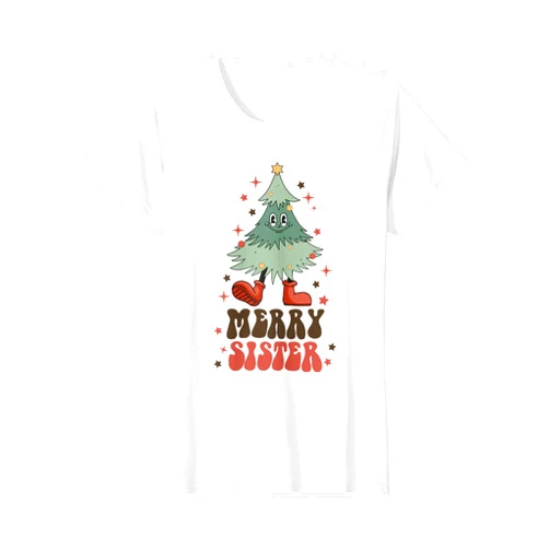 Retro Christmas Tree Face Groovy Matching Family Merry Sister Retro Christmas Tree Face Matching Family T-Shirt