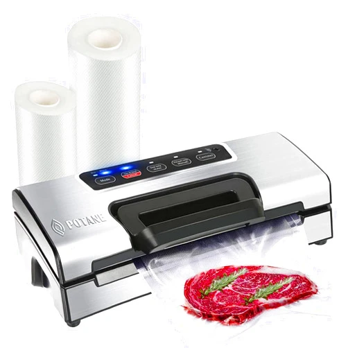 Potane Precision Vacuum Machine,Pro Food Sealer with Built-in Cutter and Bag Storage(Up to 20 Feet Length), Both Auto&Manual Options,2 Modes,Includes 2 Bag Rolls 11”x16’ and 8”x16’,Compact Design