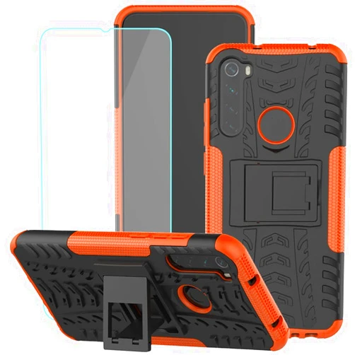 Yerebel for Redmi Note 8T M1908C3XG Case with Tempered Glass Screen Protector, with Kickstand Hard PC Back Cover Soft TPU Dual Layer Protection Phone Cover for Xiaomi Redmi Note 8T (Orange)
