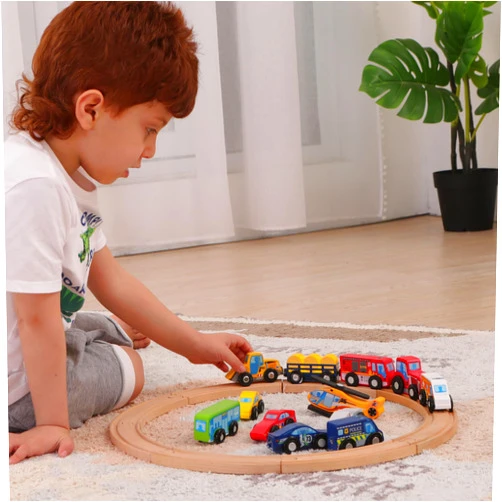 Woodenland 12pcs Wooden Train Cars, Wooden Magnetic Train Car Track, Wooden Car Toys Set for Toddlers and Kids 3+, Gift for Halloween and Christmas