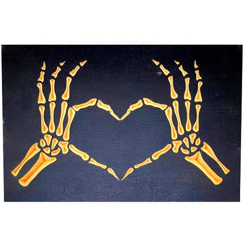TRUE STOCK STUDIOS Skeleton Hands Heart Halloween Bathroom Decor - 6 x 9 Inch - Funny Wooden Decor - Gothic Decor - Halloween Decor - Black Skeleton Mantle Decoration - Farmhouse Halloween Decor - True Stock Studios