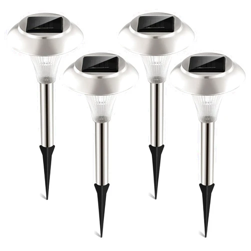 Solarek 4 Pack ~ Stainless Steel Solar Power Garden Lawn Landscape Lamps w/ color changing timely 2 LED Lights