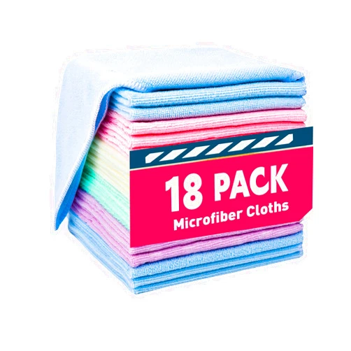 TEAWOO Microfiber Cleaning Cloths-18 Pack, Microfiber Towels Bulk, Microfiber Towels for Cars, Bulk Microfiber Towels for Home, Cleaning Rags 5 Colors Assorted (12x12 inches)