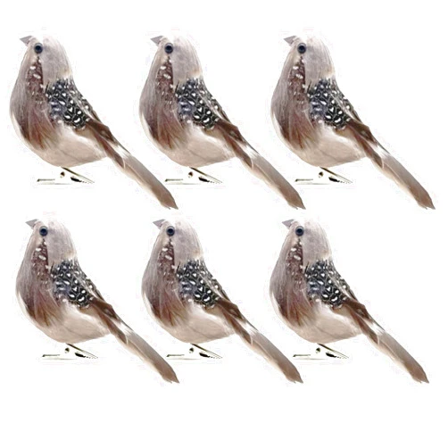 LWINGFLYER 6pcs Artificial Simulation Foam Bird Sparrow Ornaments Clip on Decorative Feathered Birds for Christmas Tree Decoration Winter Seasonal Festival Decor
