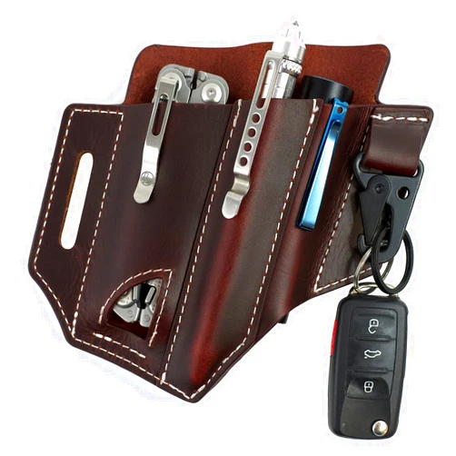 Atqana Multitool Sheath for Belt (Premium Leather) - EDC Pocket Organizer | Leatherman Holster | Handmade Leather Multitool Pouch with Pen Holder, Flashlight Sheath and Key Fob Clip by ATQANA®