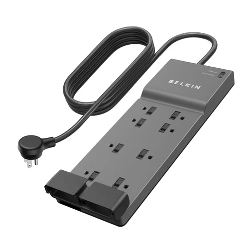Belkin Power Strip Surge Protector with 8 Outlets, 6 ft Long Flat Plug Heavy Duty Extension Cord + Overload Protection for Home, Office, Travel, Compuer Desktop & Phone Charging Brick (3,550 Joules)