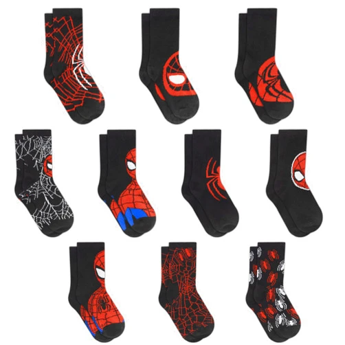 Marvel Spiderman Boys Socks, 10-Pack of Decorative Spiderman Toddler Socks, Amazing Legends Socks for Boys 2-4T Black Assorted