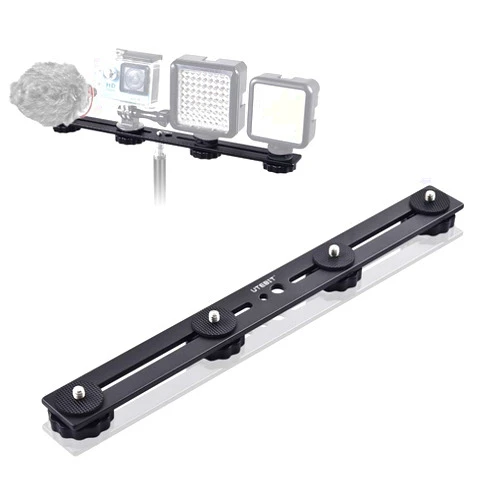 UTEBIT 11 inch Flash Bracket, Long Dual Camera Mount Flash Bracket Extension Bar with 1/4“ Hot Shoe, Straight Flash Brackets 1/4-3/8 Thread Hole Tripod Mount for Camera/LED Light/Microphone