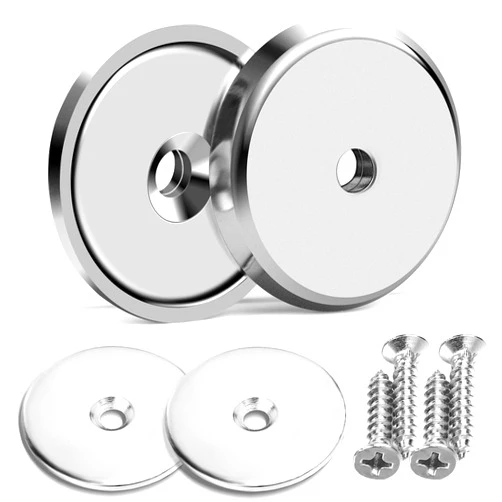 DIYMAG Neodymium Round Base Cup Magnet,110LBS Strong Rare Earth Magnets with Heavy Duty Countersunk Hole,Stainless Screws,Iron Sheet for Refrigerator Magnets,Office,etc-Dia 1.26 inch-Pack of 2