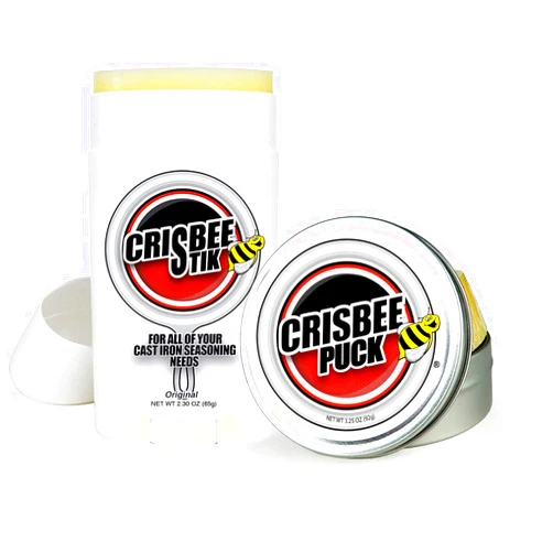 Crisbee Inc. Crisbee Puck & Crisbee Stik Cast Iron and Carbon Steel Seasoning Combo - Family Made in USA - The Cast Iron Seasoning Oil & Conditioner Preferred by Experts - Maintain a Cleaner Non-Stick Skillet