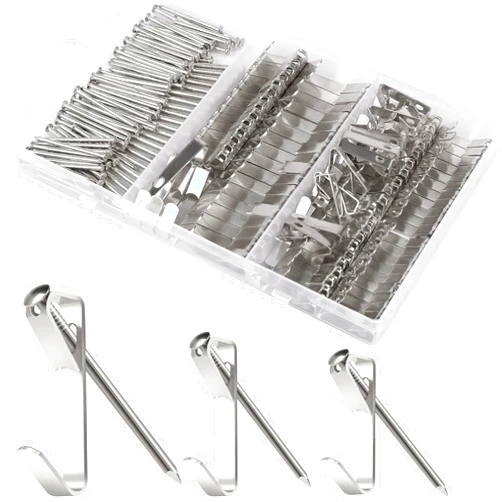 Romeda 184 Pieces Picture Hanging Kit, 20lb, 30lb, and 50lb Picture Hangers, Metal Picture Hanging Hooks with Nails, on Drywall, Wooden Wall (Silver)