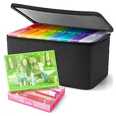 DEPAD 5 x 7 Photo Storage Boxes Extra Large Capacity, 8 Inner Photo Cases Hold 1000 Pictures with Lightproof Zipper Bag, Seed Organizer Containers with Handle（Rainbow） 5x7 Boxes x8