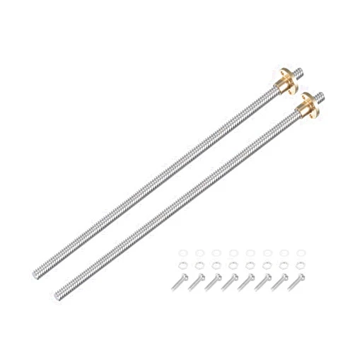 uxcell 2 Pcs 300mm / 12 Inch Tr8x4 Stainless Steel Lead Screw with T8 Brass Nut - [ Acme Thread, 2mm Pitch, 8mm Lead ] for 3D Printer Z Axis, CNC Machine