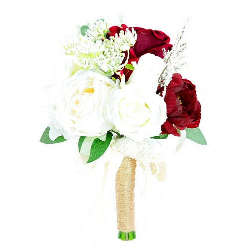 Udoula Wedding Bouquets for Bride Bridesmaid, Artificial Burgundy Champagne Bride Flower Bouquet for Wedding Church Decoration Ceremony, Anniversary, etc, Roses Flowers