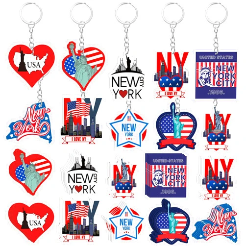 Trnayi 50 Pcs New York Souvenirs Acrylic Keychain Gifts Bulk United State New York Keychain Star Statue of Liberty New York Travel Gift Souvenirs for Women Men Friends