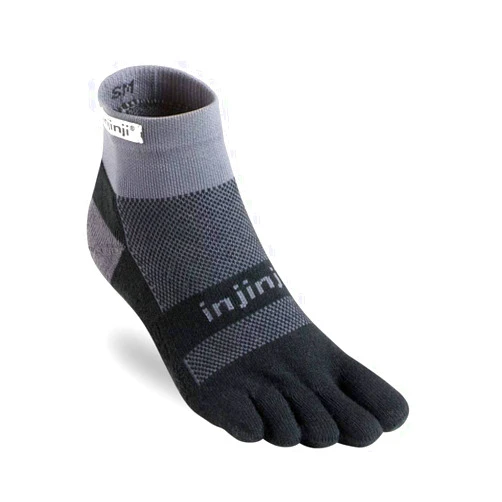 Injinji 2.0 Men's Run Midweight Mini Crew Toesocks, Black/Gray, Medium
