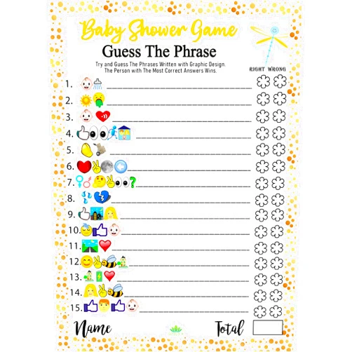 LOTUS-A Baby Shower Games - Hilarious Guess The Phrase and Predictions Cards 30 Thick Cardstocks 7x5 inches Printed Front Back Side Answer Keys Included Idea Neutral Theme for Girl Boy