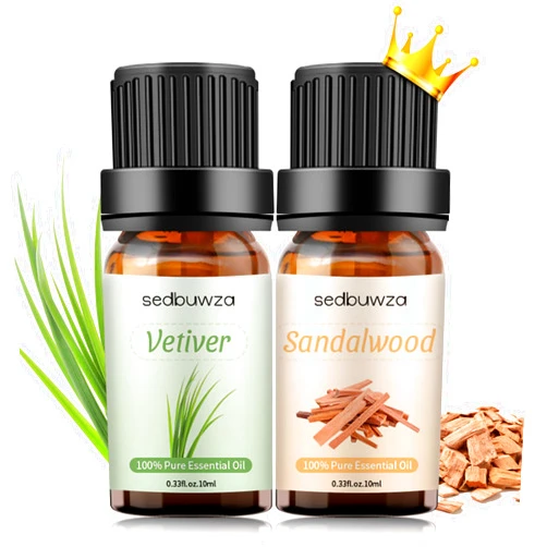 Sedbuwza Sandalwood Vetiver Essential Oil Set, Sandalwood Fragrance Oil Vetiver Scent Oil Set for Diffuser, Aromatherapy, Massage, Soap, Candle Making 2 x 10 ml