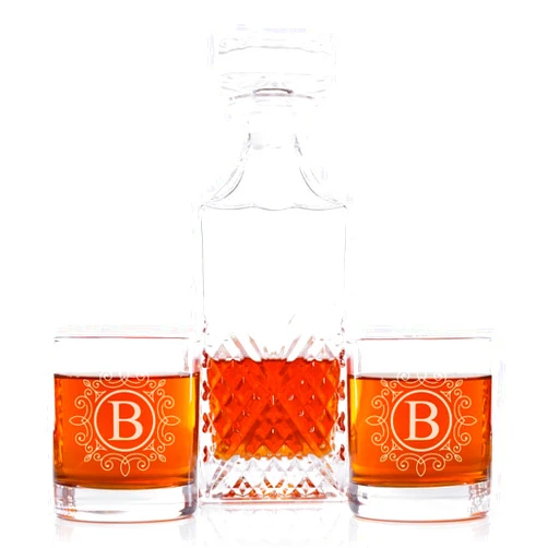 Abby Smith Ornate Monogram Bevel Decanter and Rocks Glasses (Set of 5), Letter B
